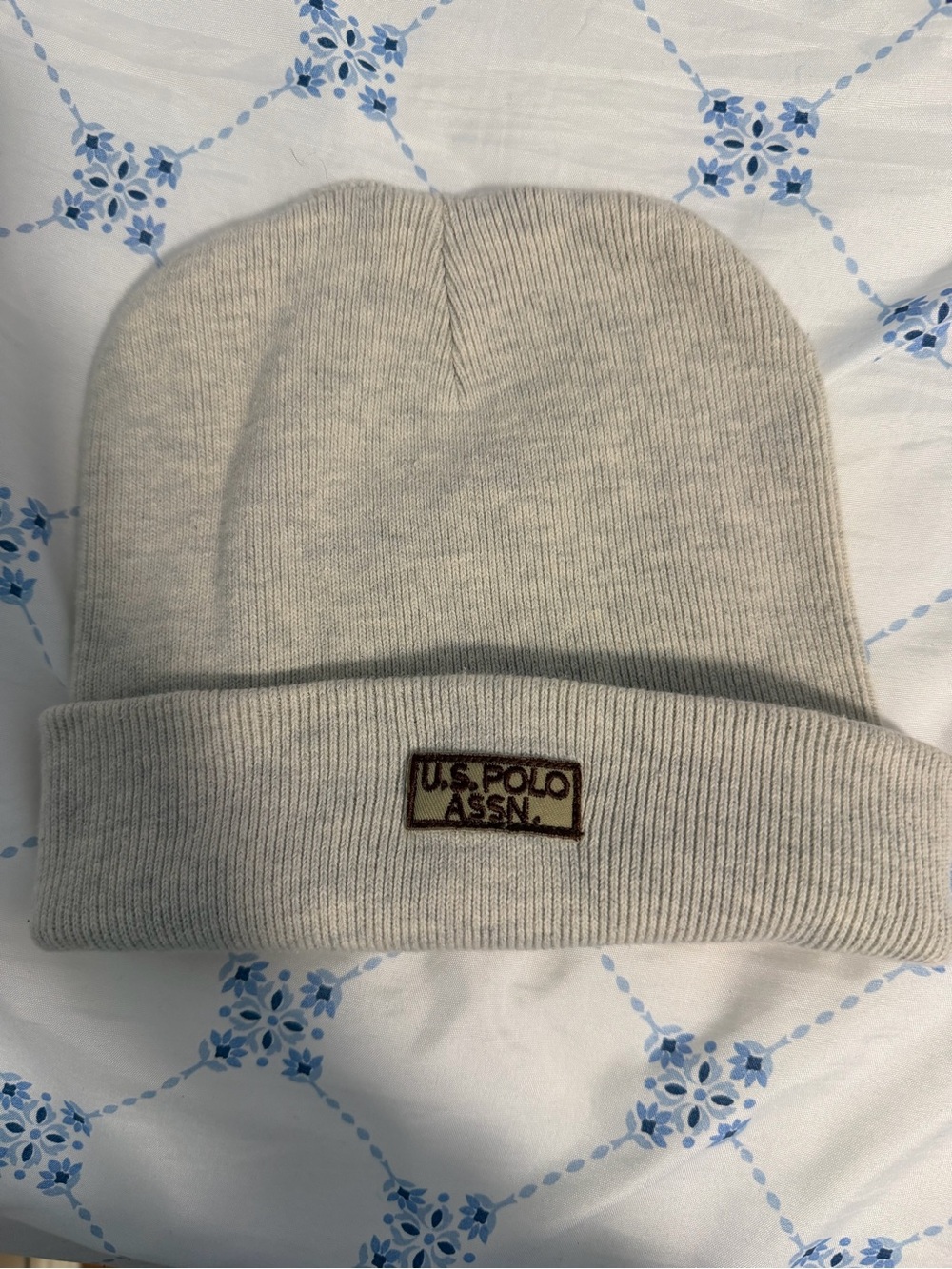 U.S. Polo Assn. Kids Light Cream Ribbed Beanie with Logo Patch